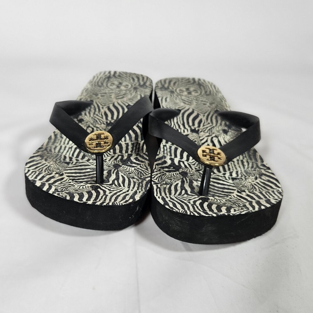 Tory Burch Zebra Print Platform Flip Flops Black … - image 4